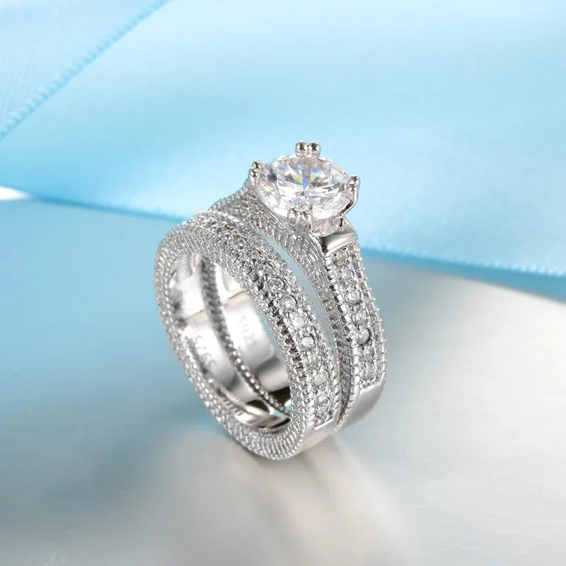 Couple’s 925 Silver color Cubic Zirconia Ring
