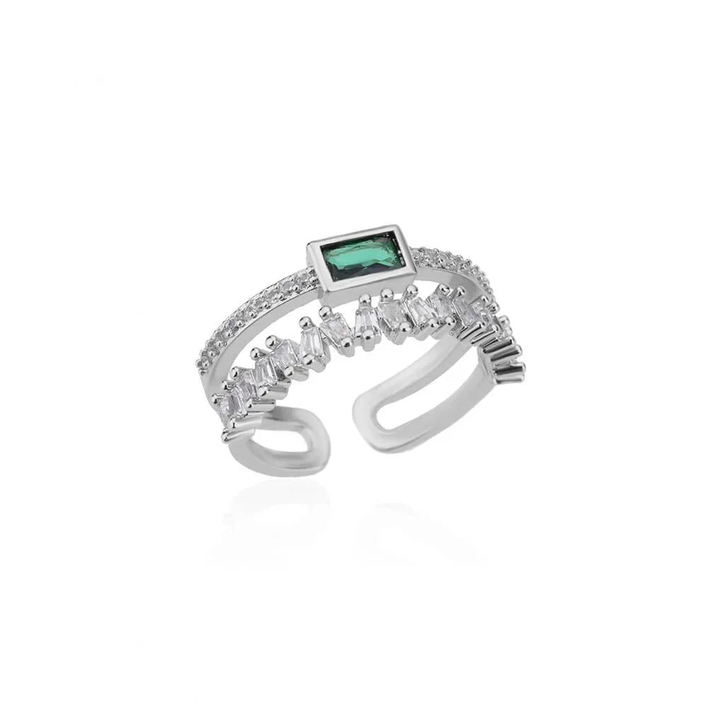 Light Green Retro Double Layer Zircon Ring for Women